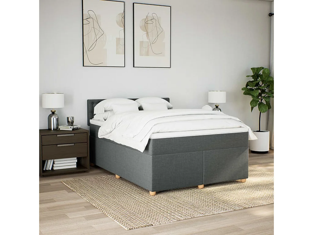 Boxspring met matras stof donkergrijs 160x200 cm