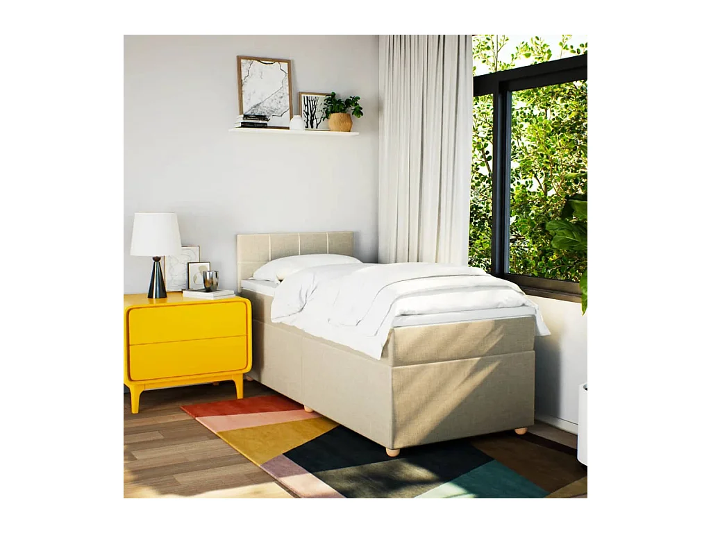 Sommier à lattes de lit avec matelas Crème 90x200 cm Tissu