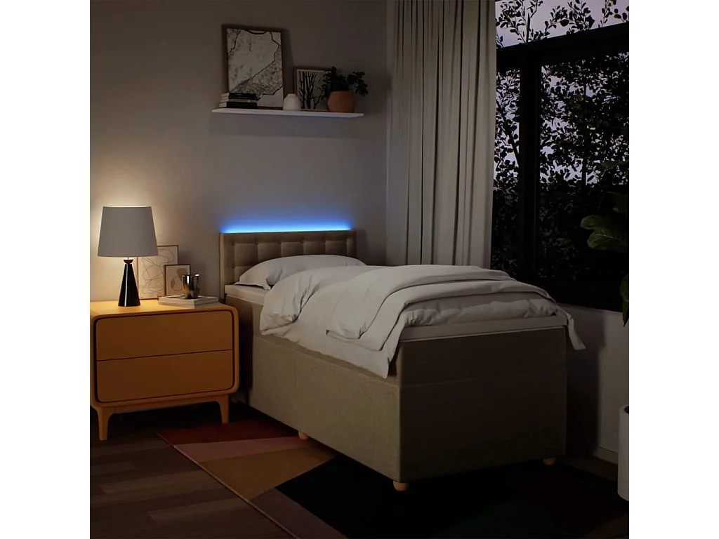 Boxspring met matras stof crèmekleurig 90x200 cm