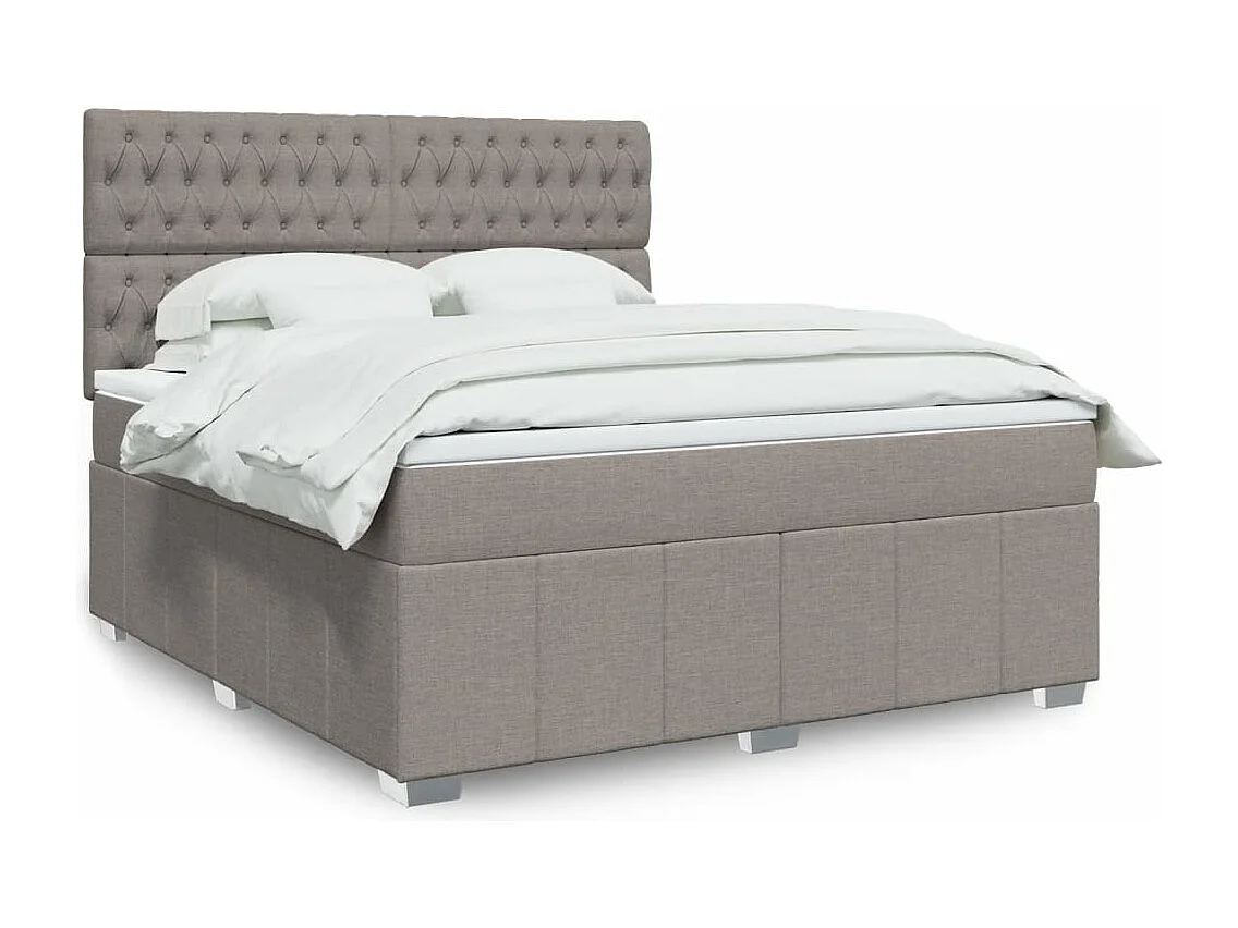 Cama box spring con colchón tela gris taupe 180x200 cm
