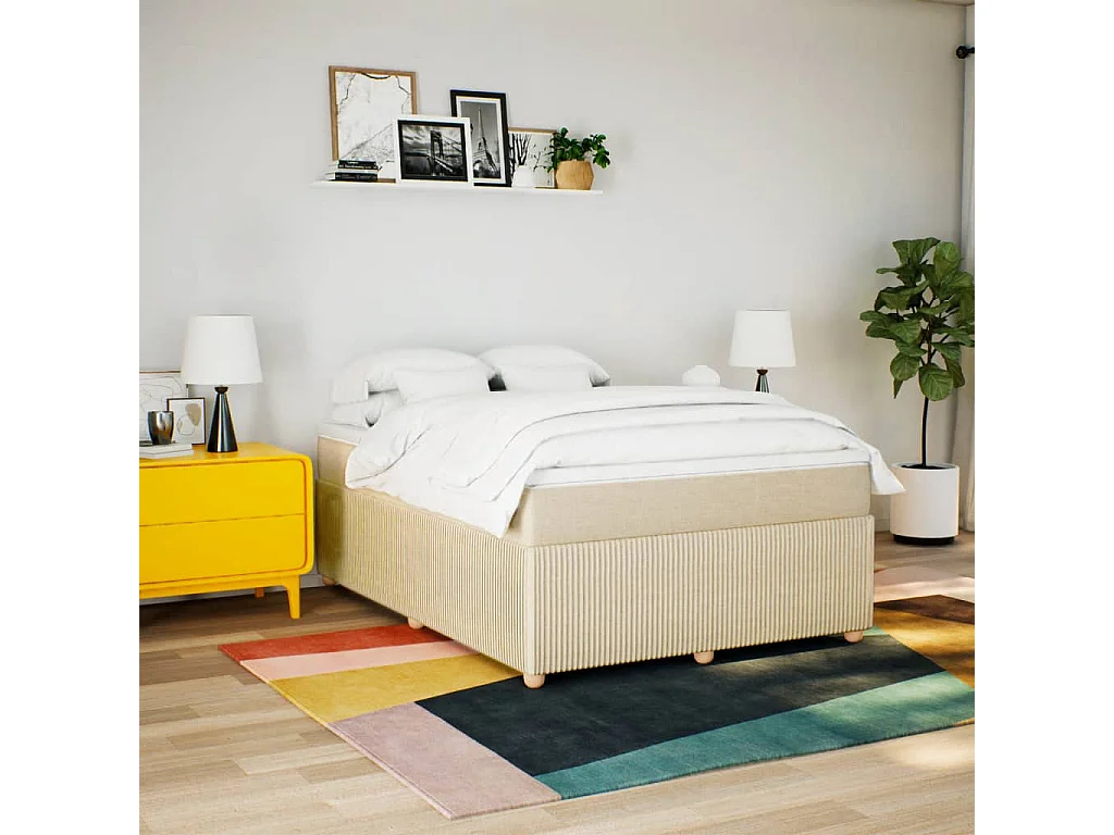 Sommier à lattes de lit avec matelas Crème 140x190 cm Tissu