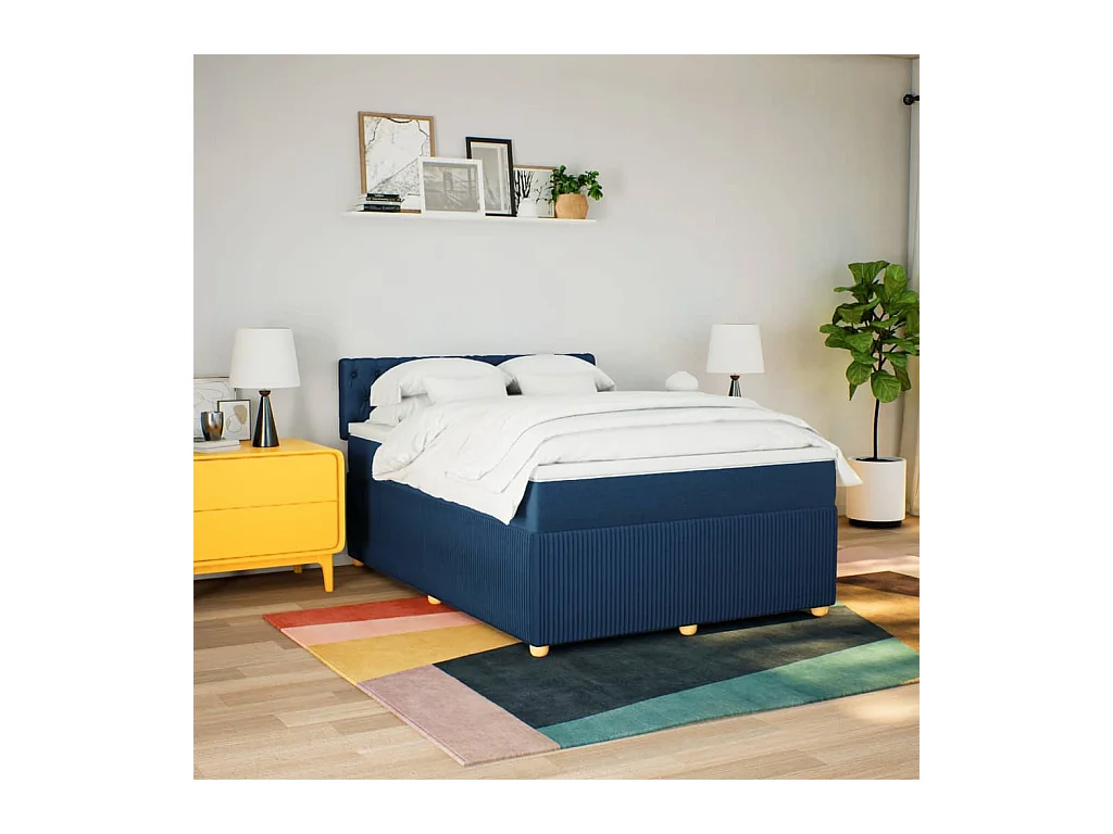 Sommier à lattes de lit avec matelas Bleu 160x200 cm Tissu