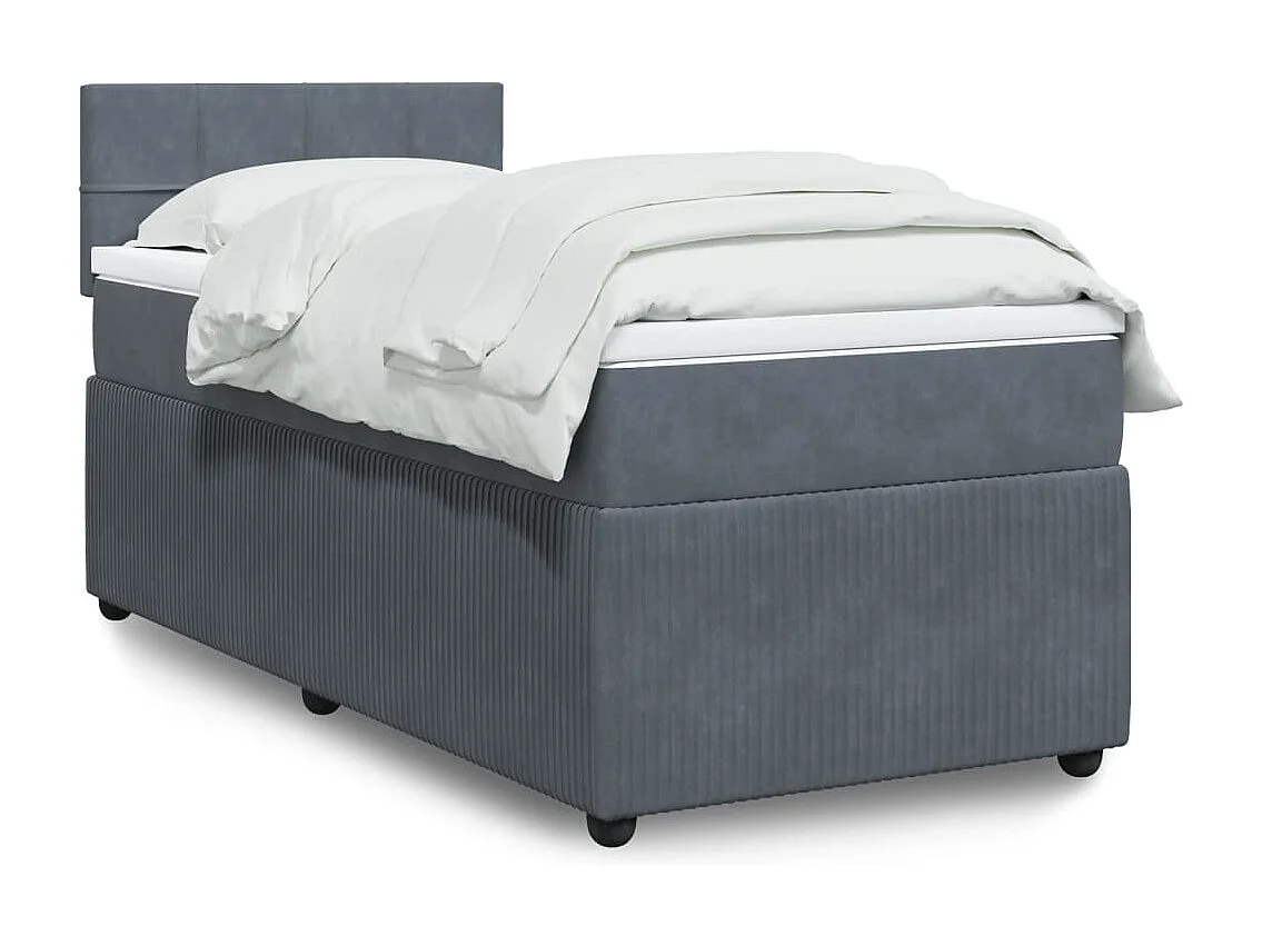 Cama box spring con colchón terciopelo gris oscuro 90x200 cm