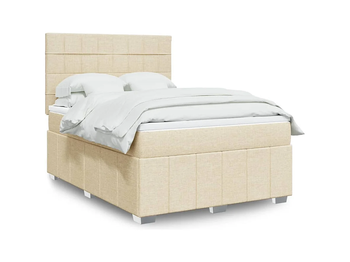 Sommier à lattes de lit avec matelas Crème 140x200 cm Tissu