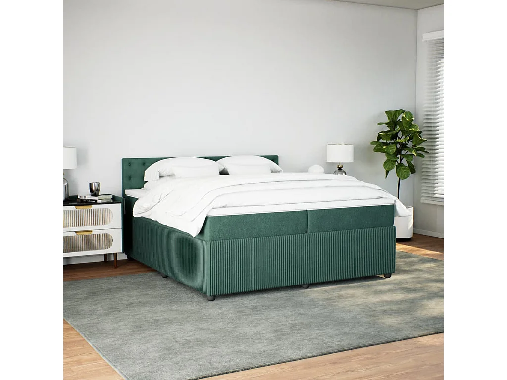 Cama com molas/colchão 200x200 cm veludo verde-escuro