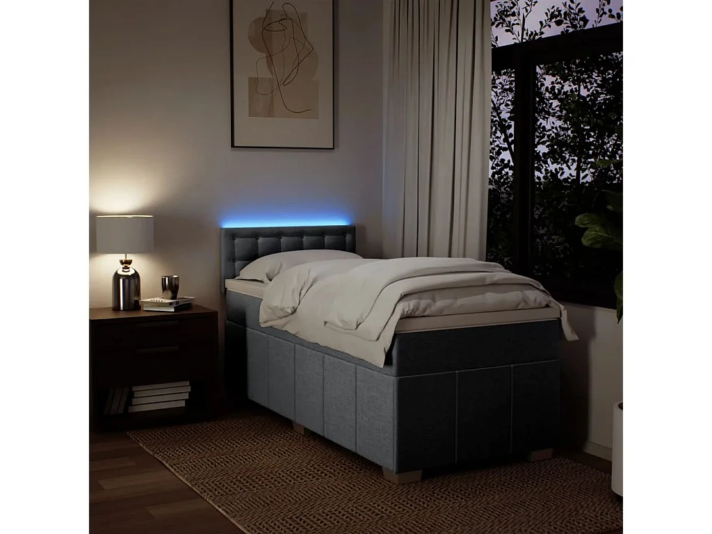 Cama box spring con colchón tela gris claro 80x200 cm