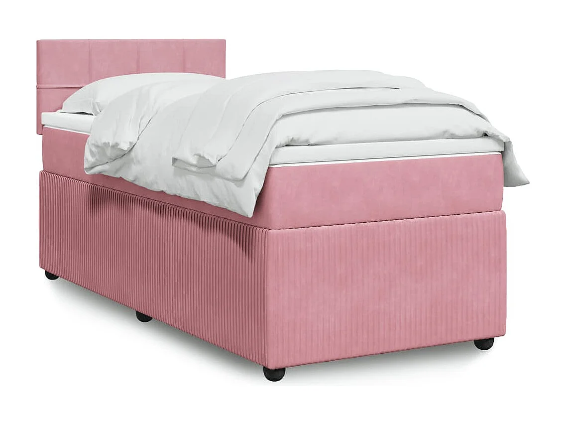Cama box spring con colchón terciopelo rosa 90x200 cm