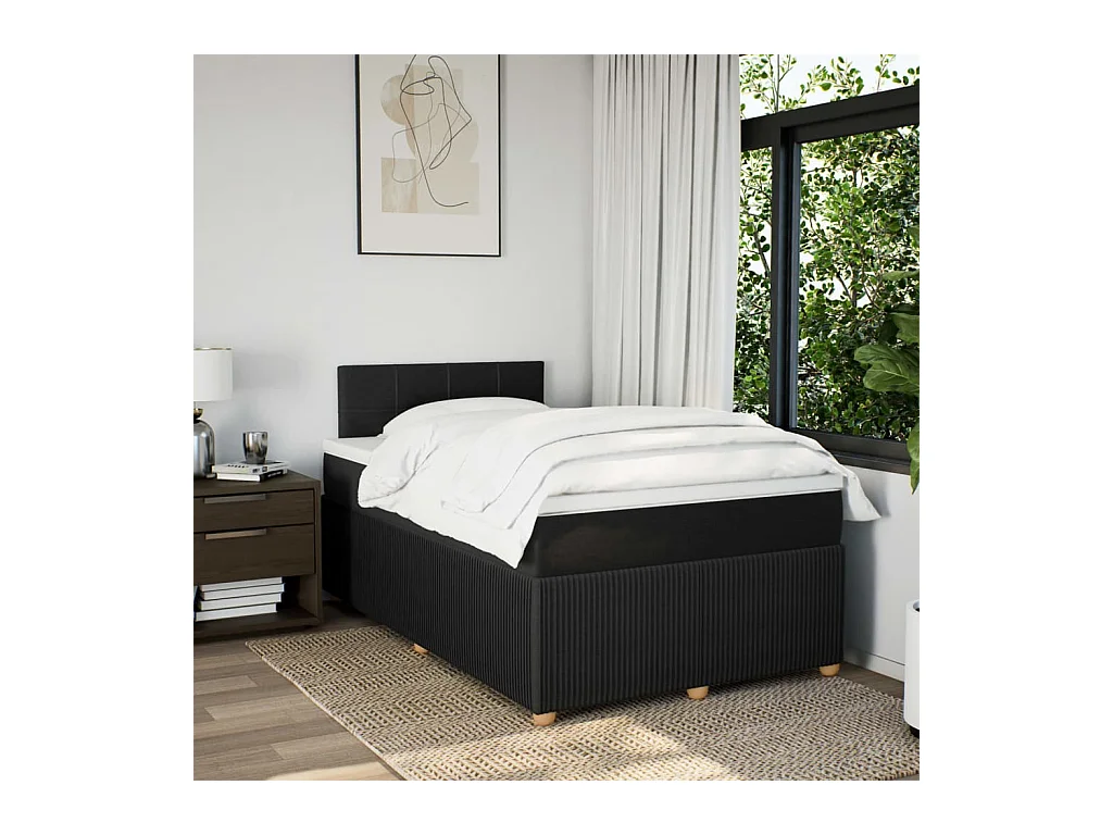 Cama boxspring com colchão 120x190 cm tecido preto