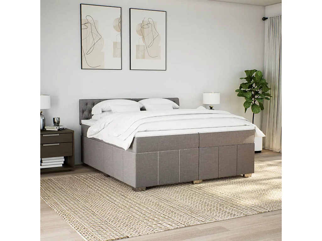 Sommier à lattes de lit avec matelas Taupe 200x200 cm Tissu