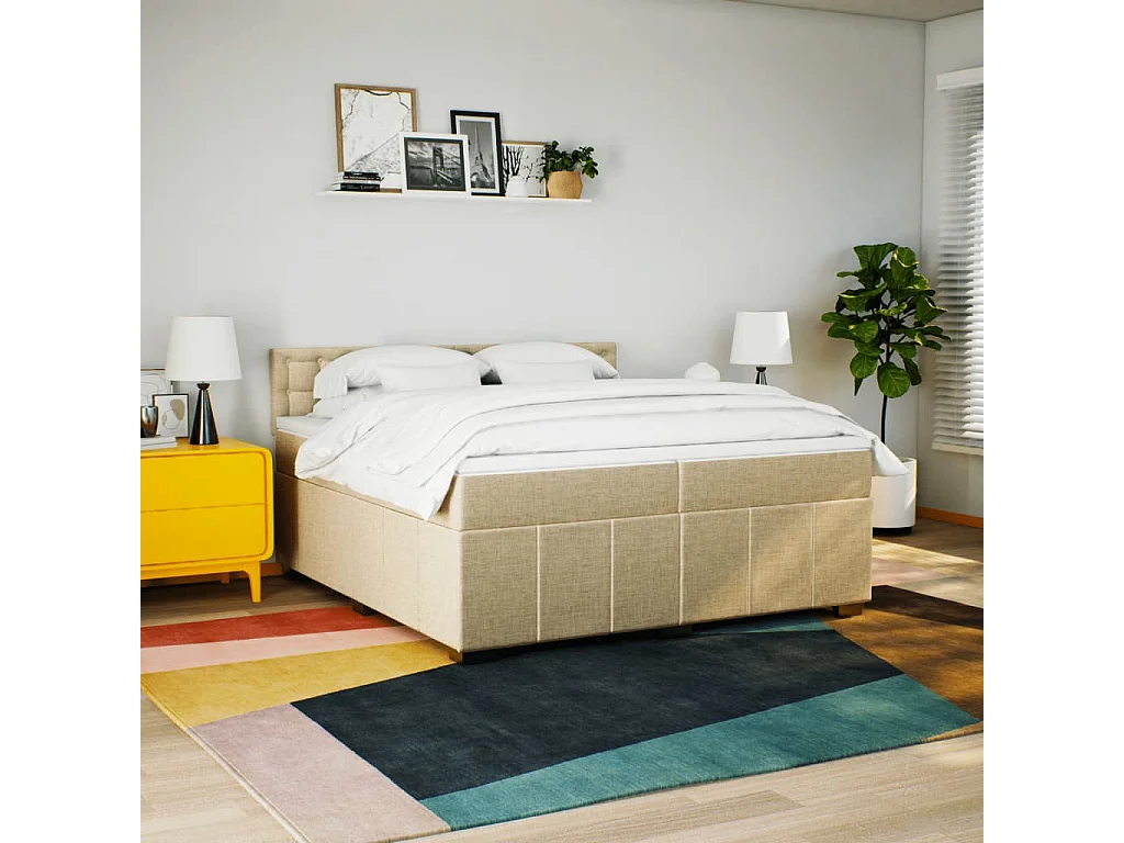 Sommier à lattes de lit avec matelas Crème 200x200 cm Tissu