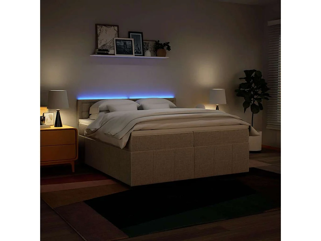 Sommier à lattes de lit avec matelas Crème 200x200 cm Tissu