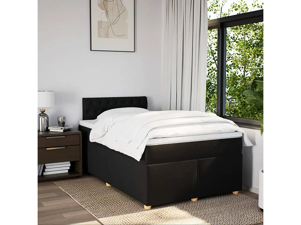 Cama box spring con colchón tela negro 120x190 cm