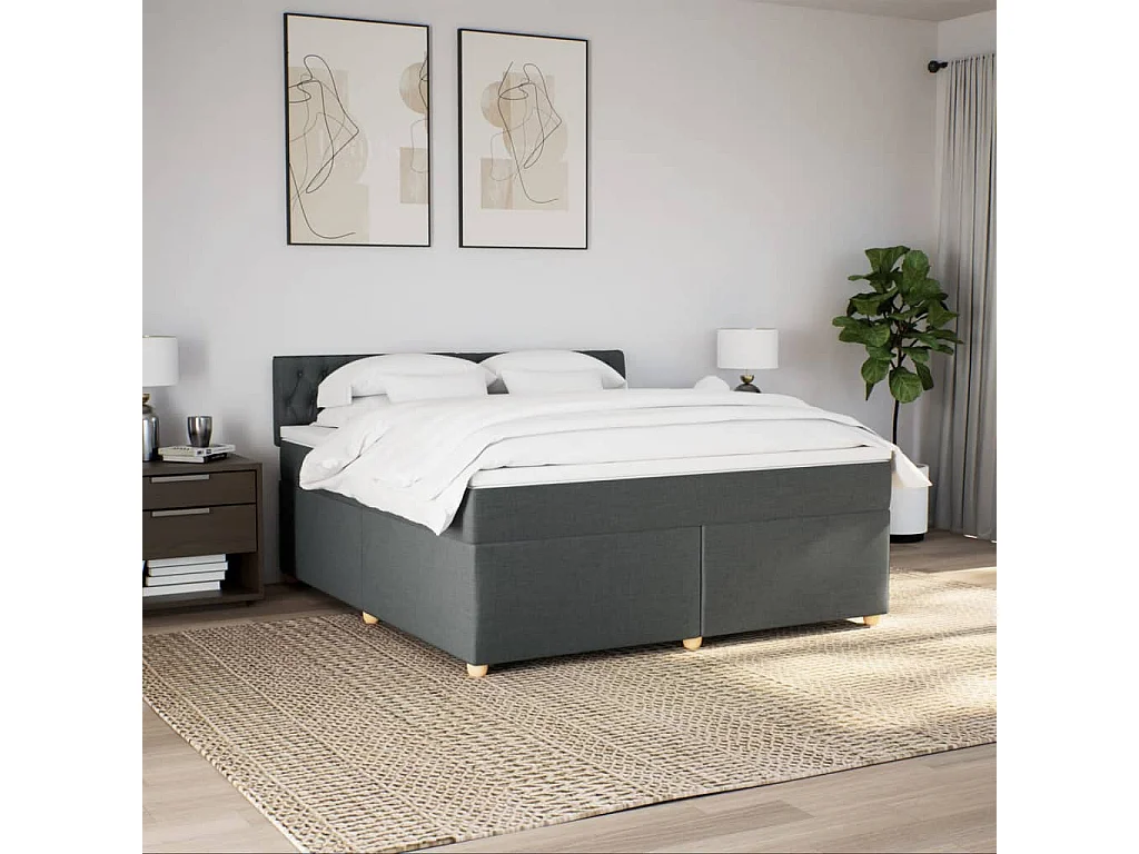 Sommier à lattes de lit avec matelas Gris foncé 180x200cm Tissu