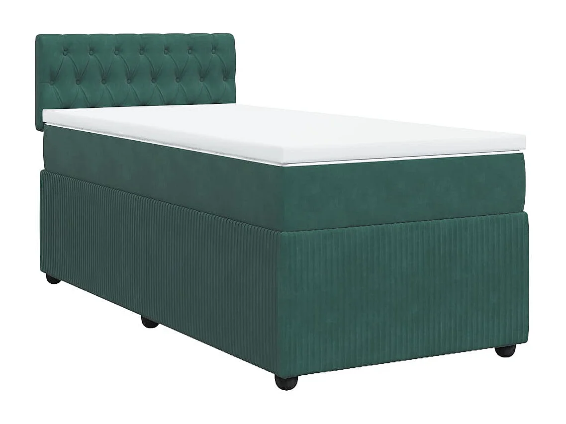 Cama com molas/colchão 90x200 cm veludo verde-escuro