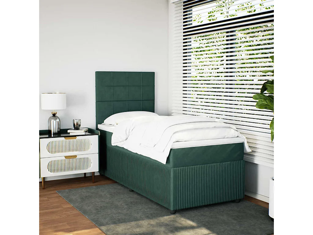 Sommier à lattes de lit avec matelas Vert foncé 90x190 cm