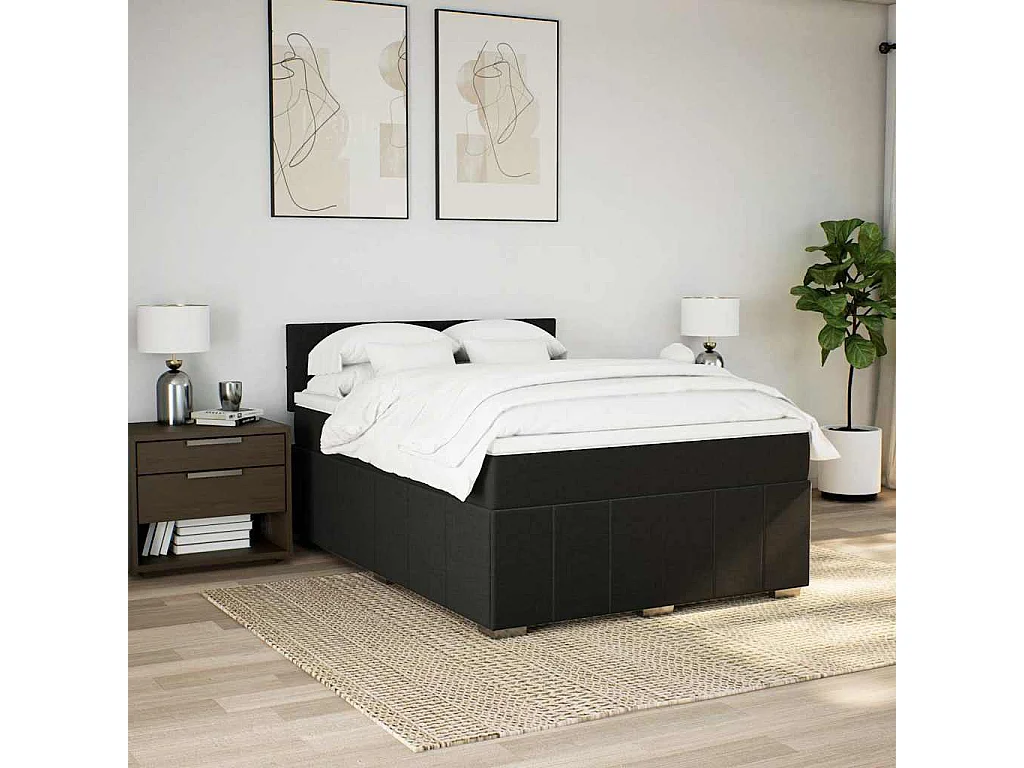 Sommier à lattes de lit avec matelas Noir 140x190 cm Tissu