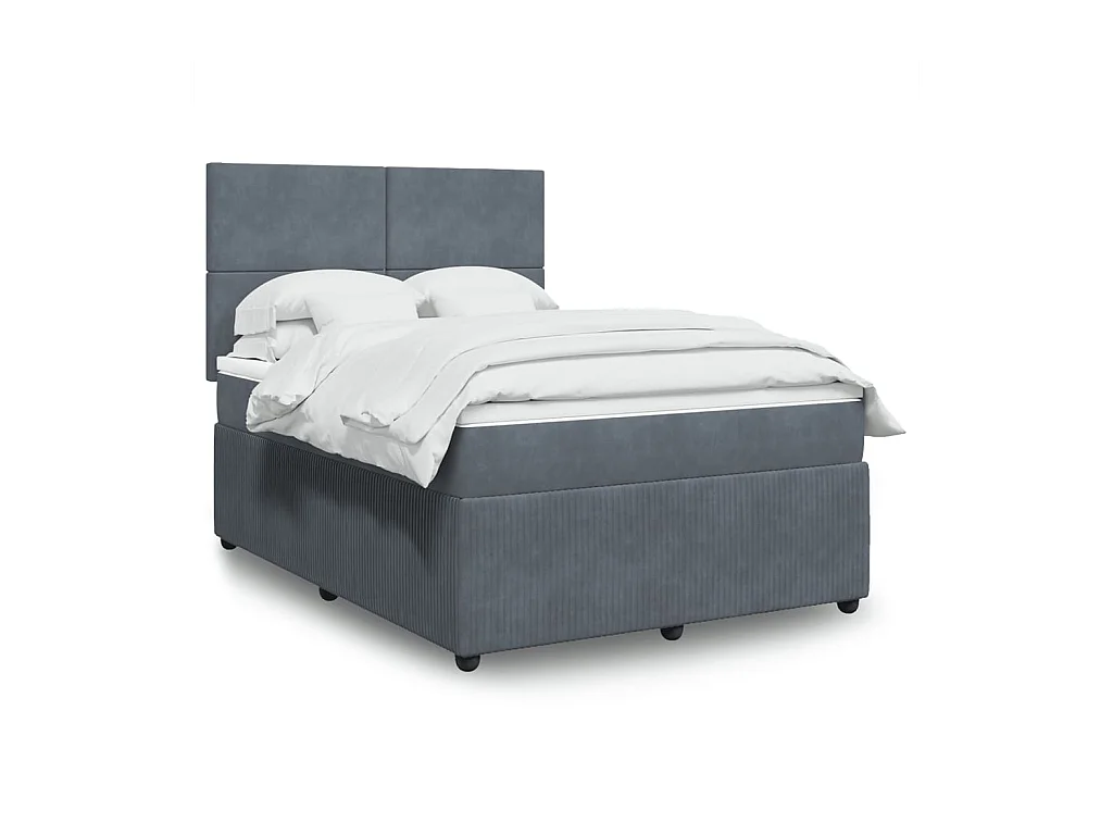 Cama com molas/colchão 140x190 cm veludo cinzento-escuro