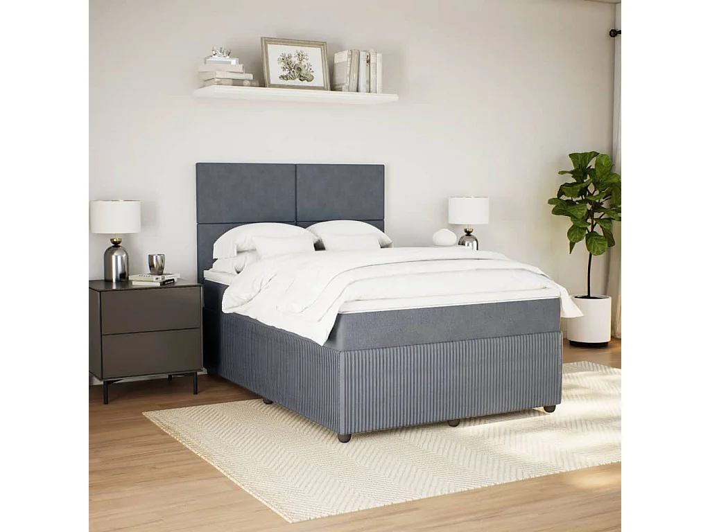 Cama box spring con colchón terciopelo gris oscuro 140x190 cm