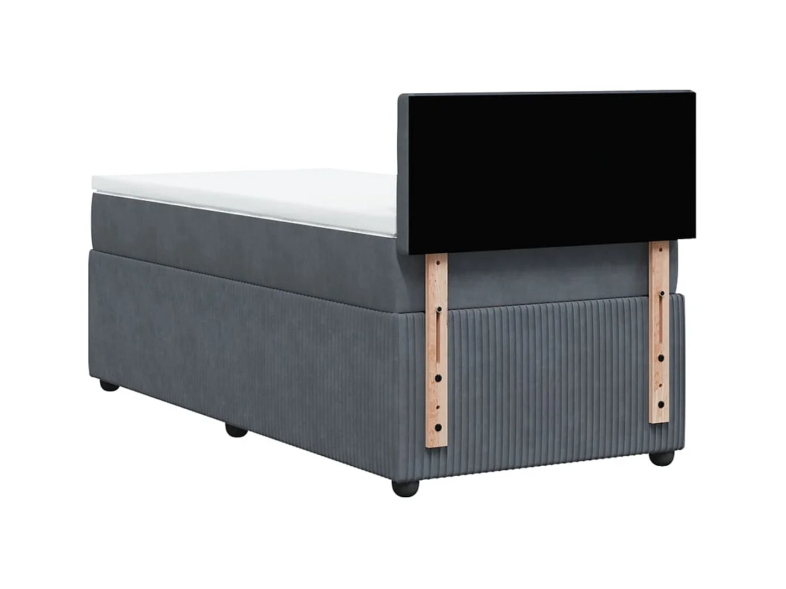 Cama box spring con colchón terciopelo gris oscuro 90x200 cm