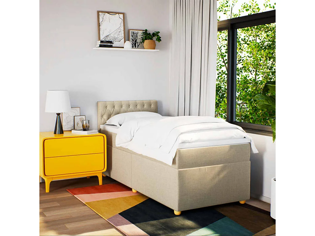 Cama com molas/colchão 90x200 cm tecido cor crème