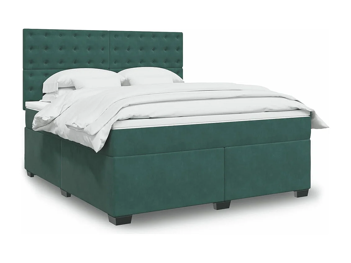 Cama box spring con colchón terciopelo verde oscuro 180x200 cm