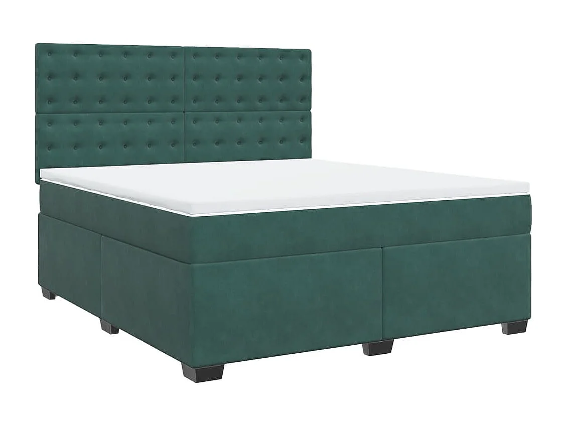 Cama box spring con colchón terciopelo verde oscuro 180x200 cm