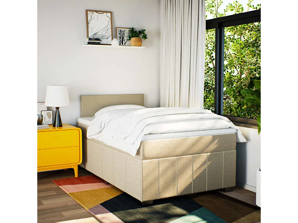 Sommier à lattes de lit avec matelas crème 120x190 cm tissu