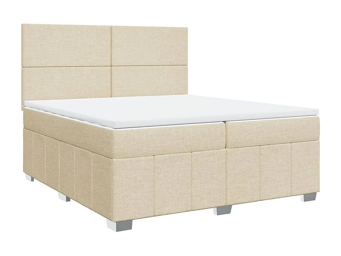Cama box spring con colchón tela color crema 200x200 cm