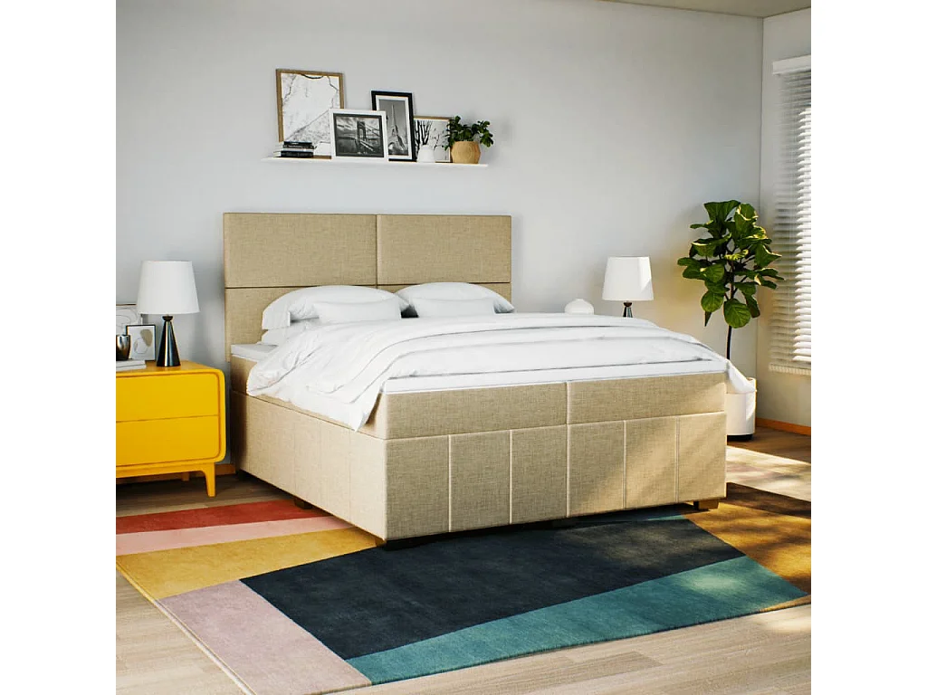 Cama com molas/colchão 200x200 cm tecido cor creme