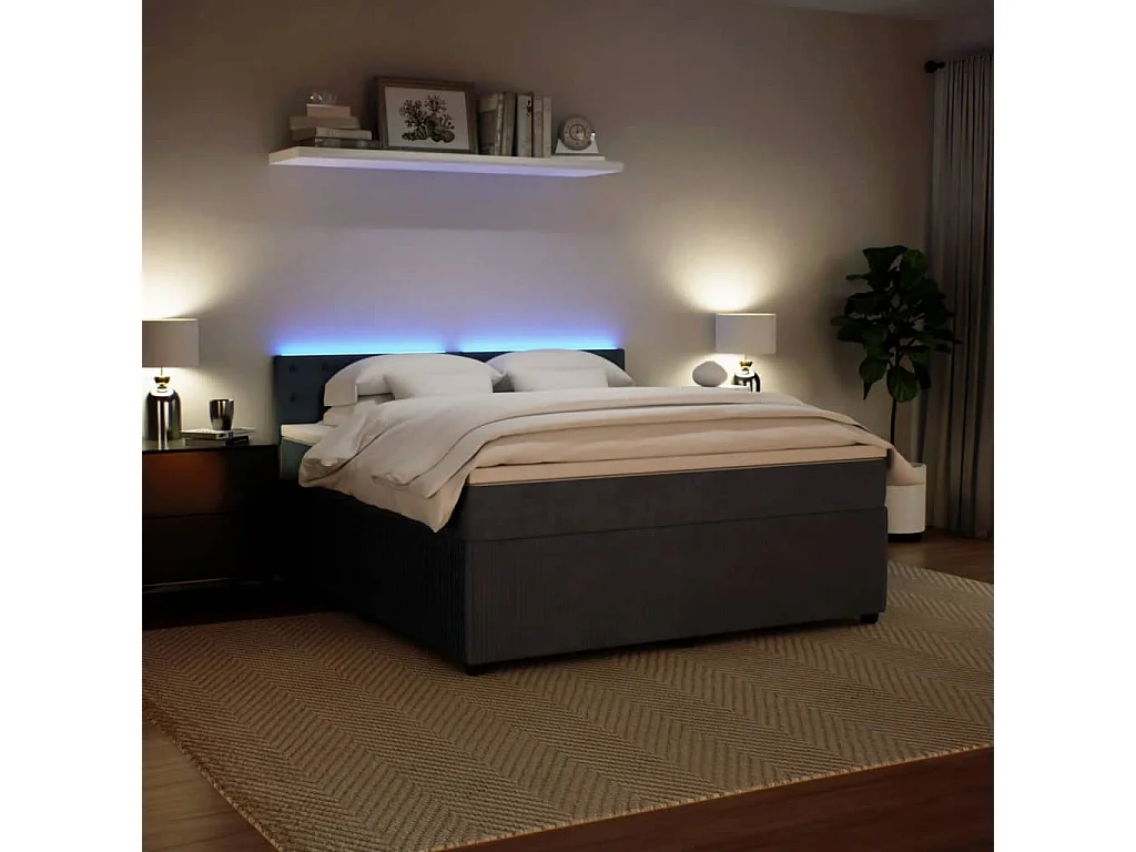 Cama box spring con colchón terciopelo gris oscuro 180x200 cm