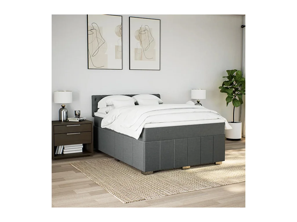 Sommier à lattes de lit avec matelas Gris foncé 160x200cm Tissu