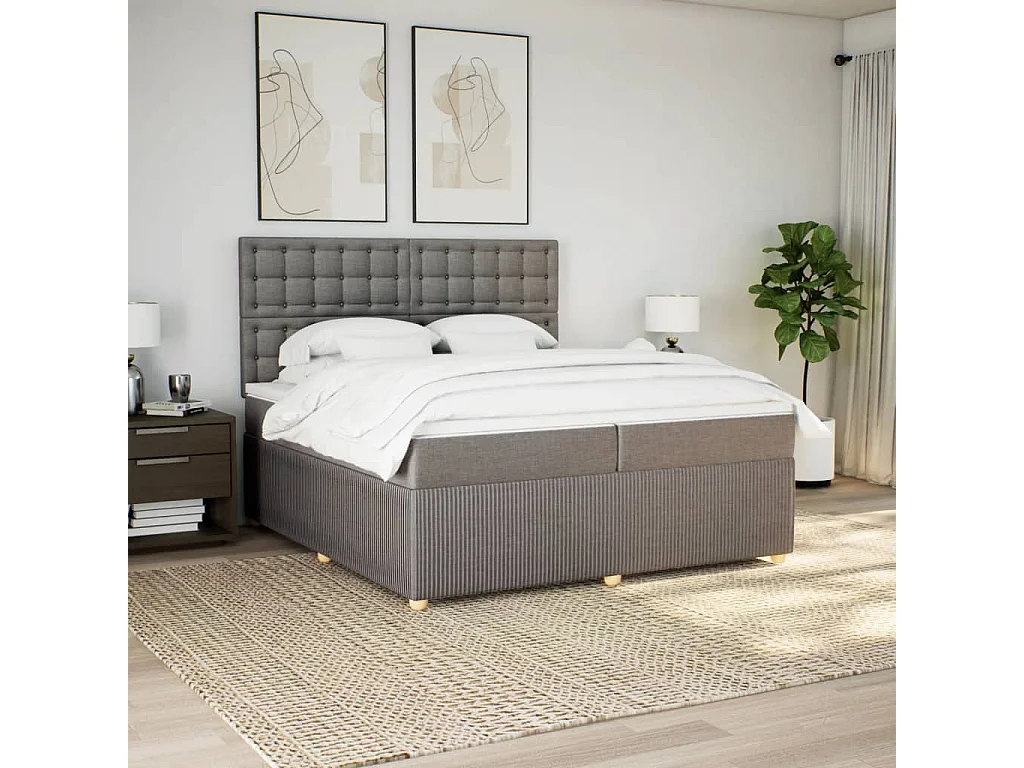 Sommier à lattes de lit avec matelas Taupe 200x200 cm Tissu