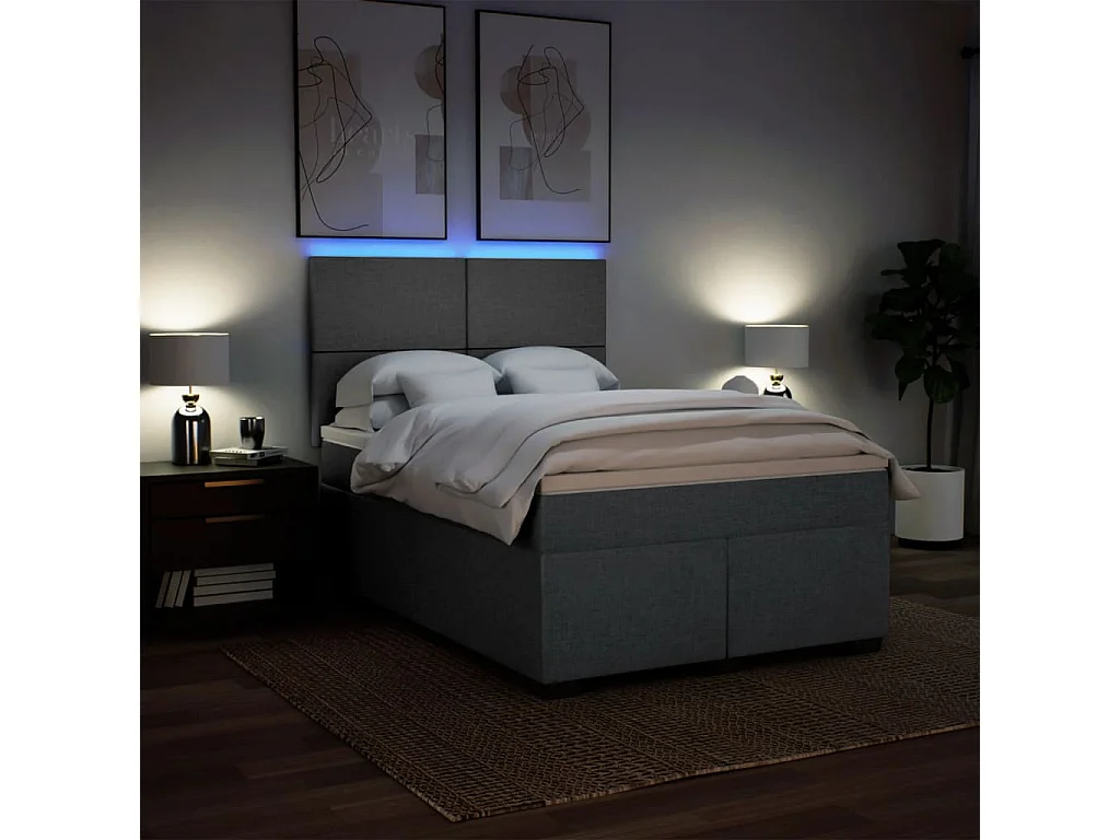 Cama box spring con colchón tela gris oscuro 160x200 cm