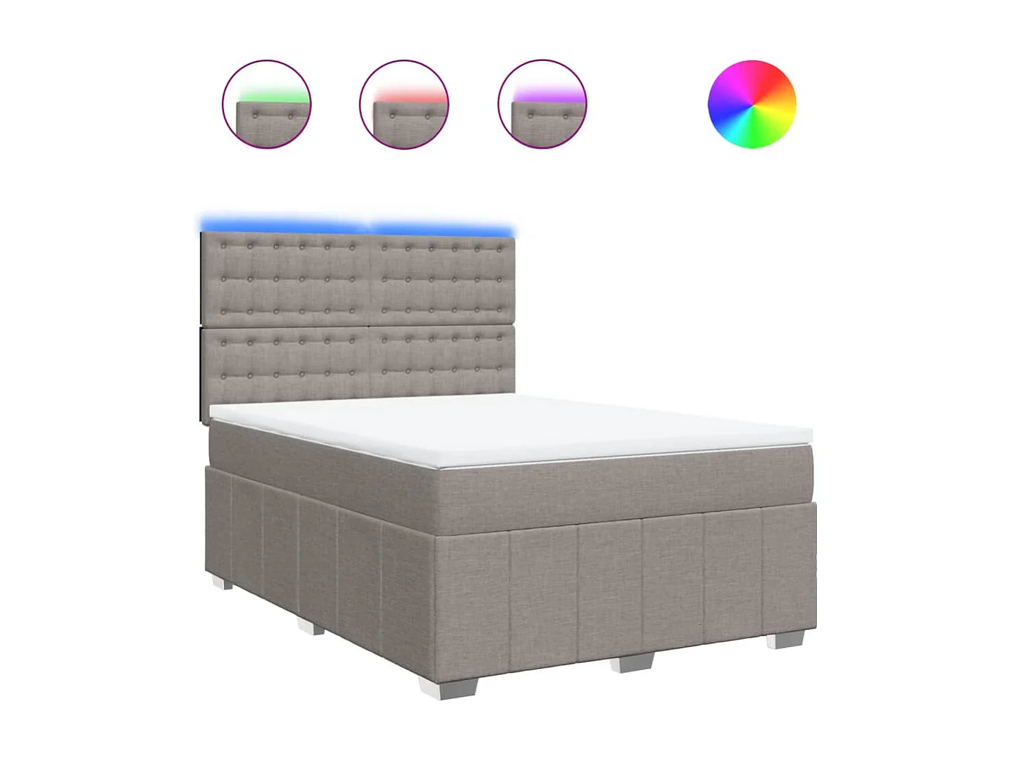 Cama box spring con colchón tela gris taupe 140x200 cm