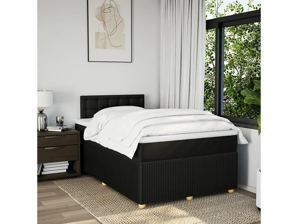 Cama boxspring com colchão 120x190 cm tecido preto