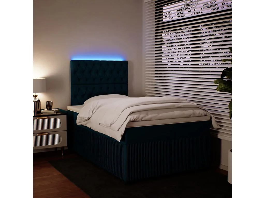 Cama box spring con colchón terciopelo azul 120x200 cm