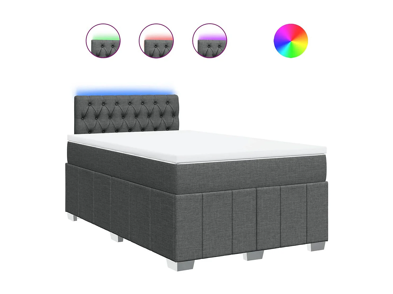 Cama box spring con colchón tela gris oscuro 120x200 cm