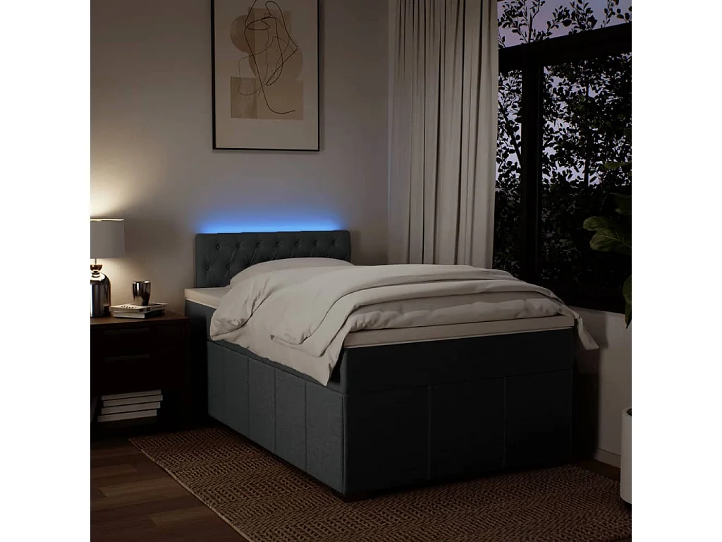 Cama box spring con colchón tela gris oscuro 120x200 cm
