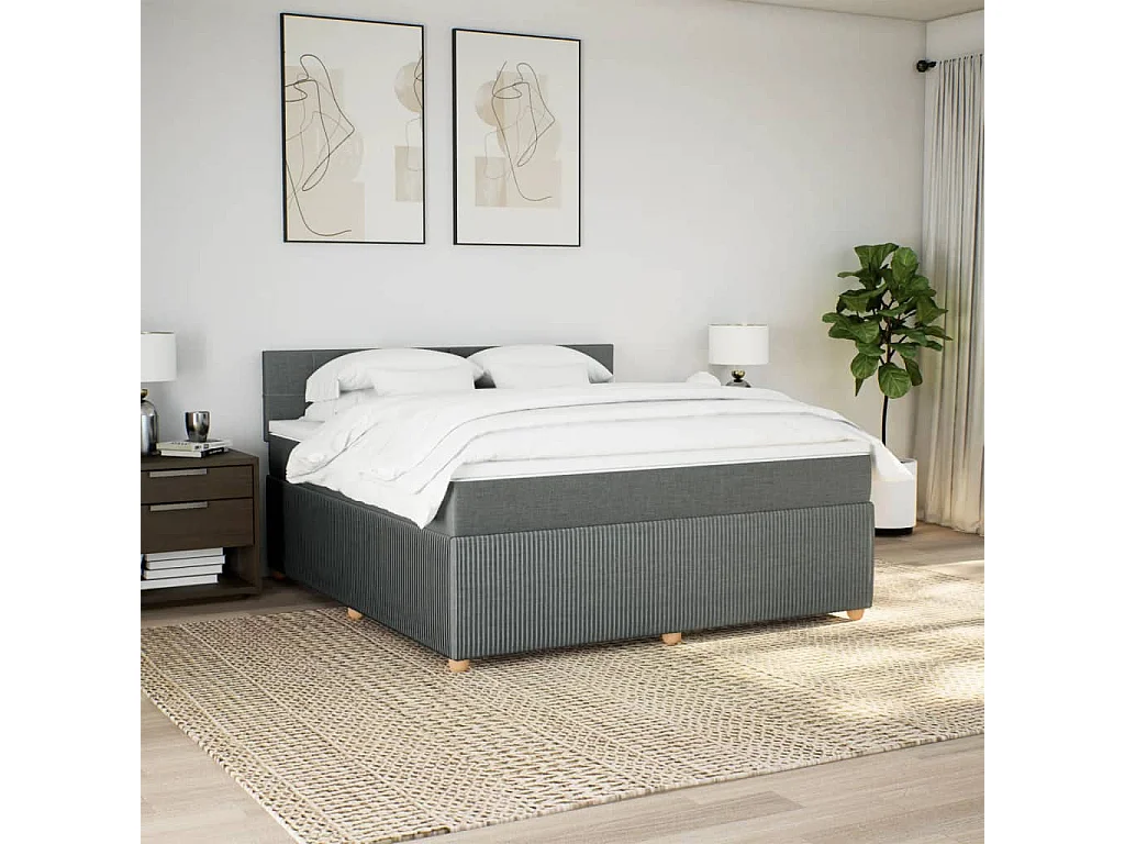 Cama box spring con colchón tela gris oscuro 180x200 cm