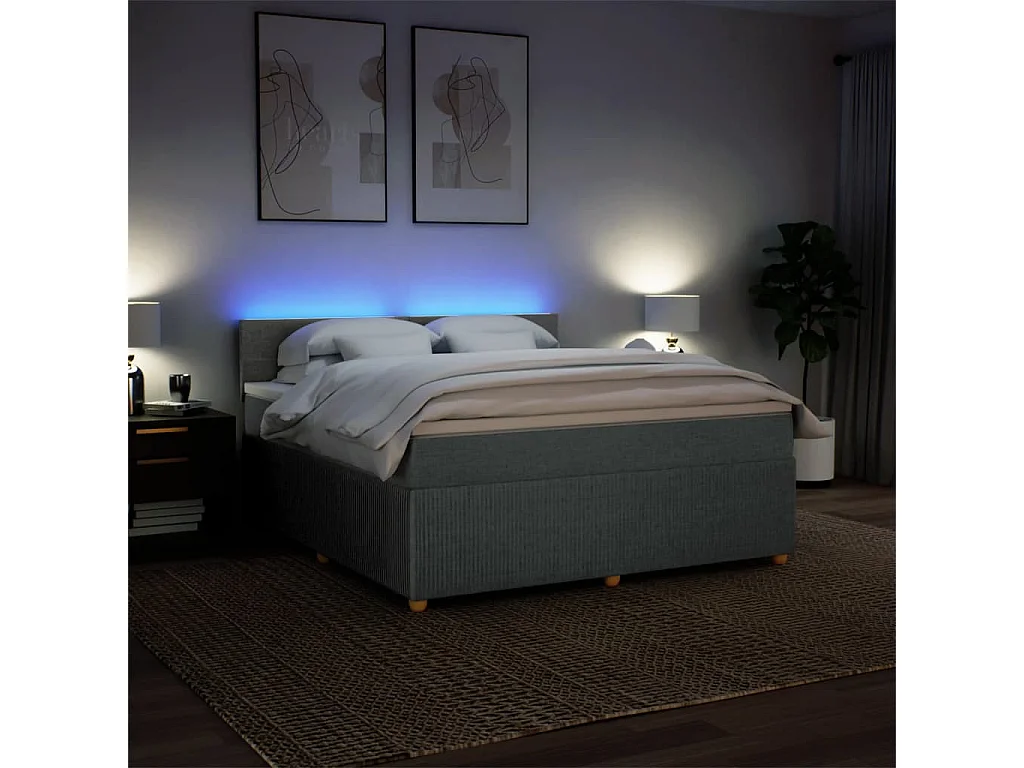 Cama box spring con colchón tela gris oscuro 180x200 cm