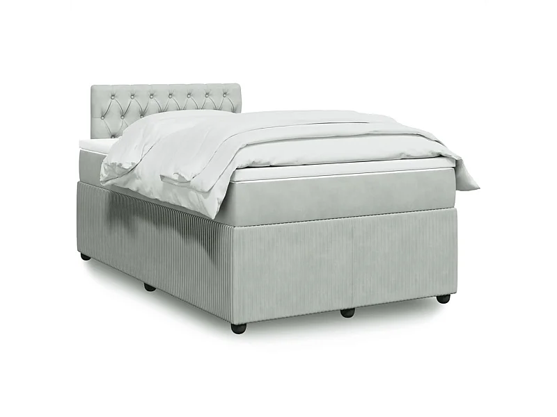 Cama box spring con colchón terciopelo gris claro 120x190 cm