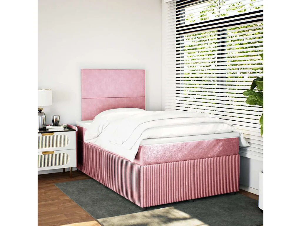 Sommier à lattes de lit avec matelas rose 120x190 cm velours