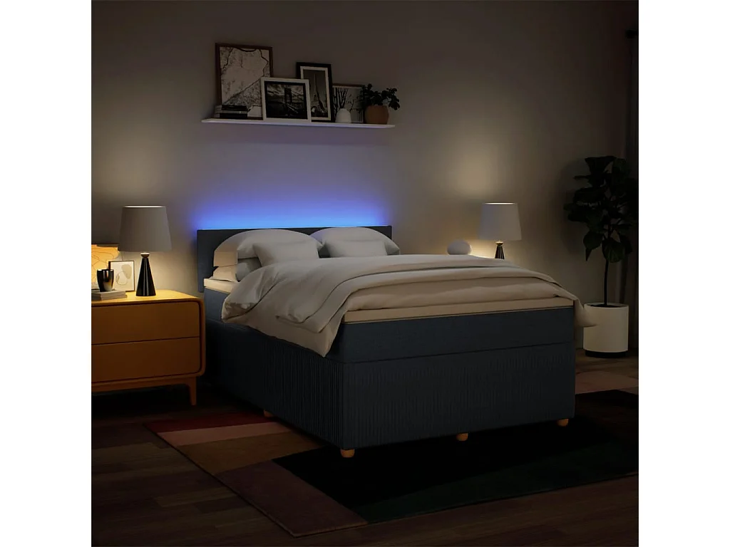 Cama box spring con colchón tela azul 140x190 cm