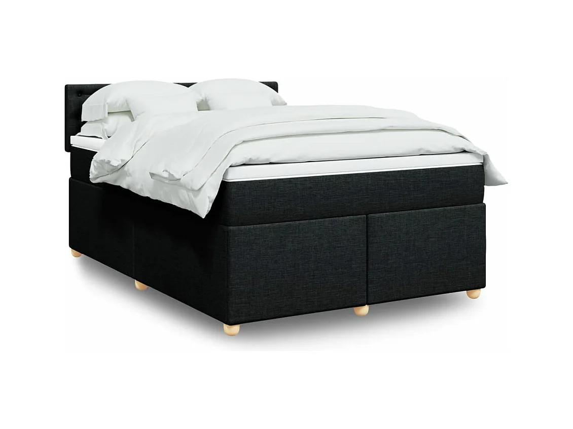Sommier à lattes de lit avec matelas Noir 160x200 cm Tissu