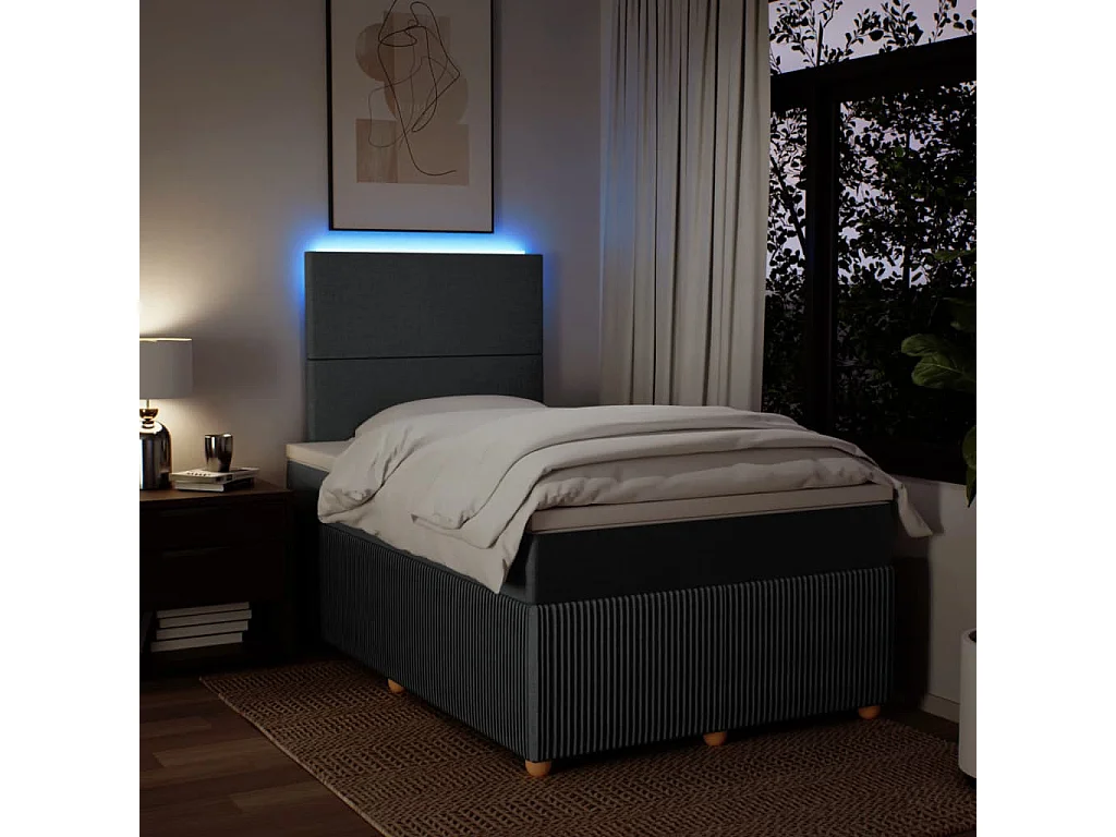 Cama box spring con colchón tela gris oscuro 120x190 cm