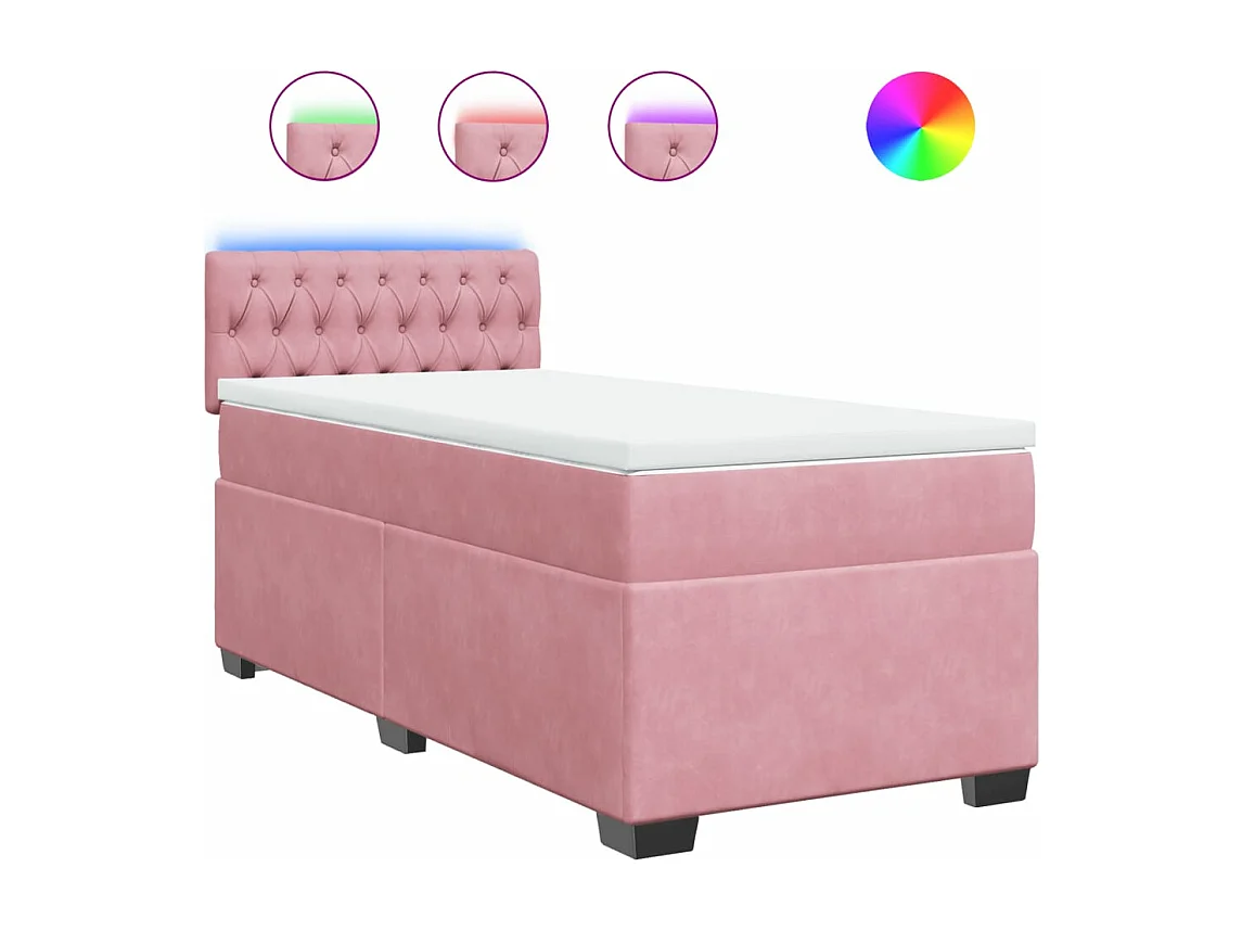 Cama box spring con colchón terciopelo rosa 90x200 cm