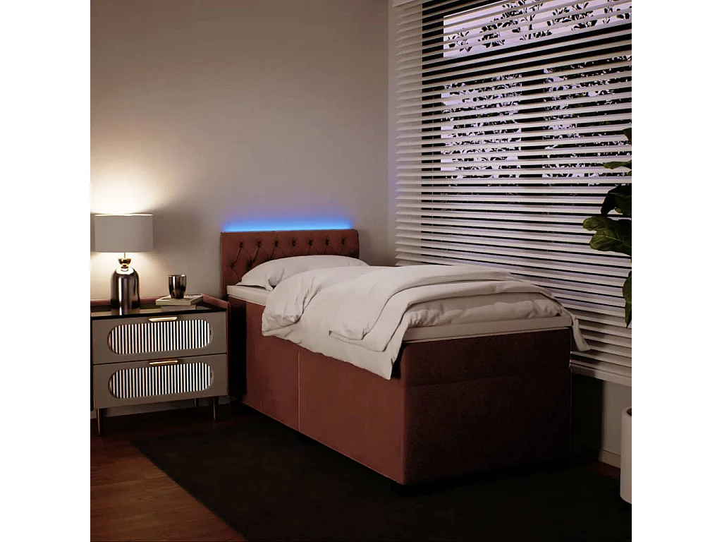 Cama box spring con colchón terciopelo rosa 90x200 cm