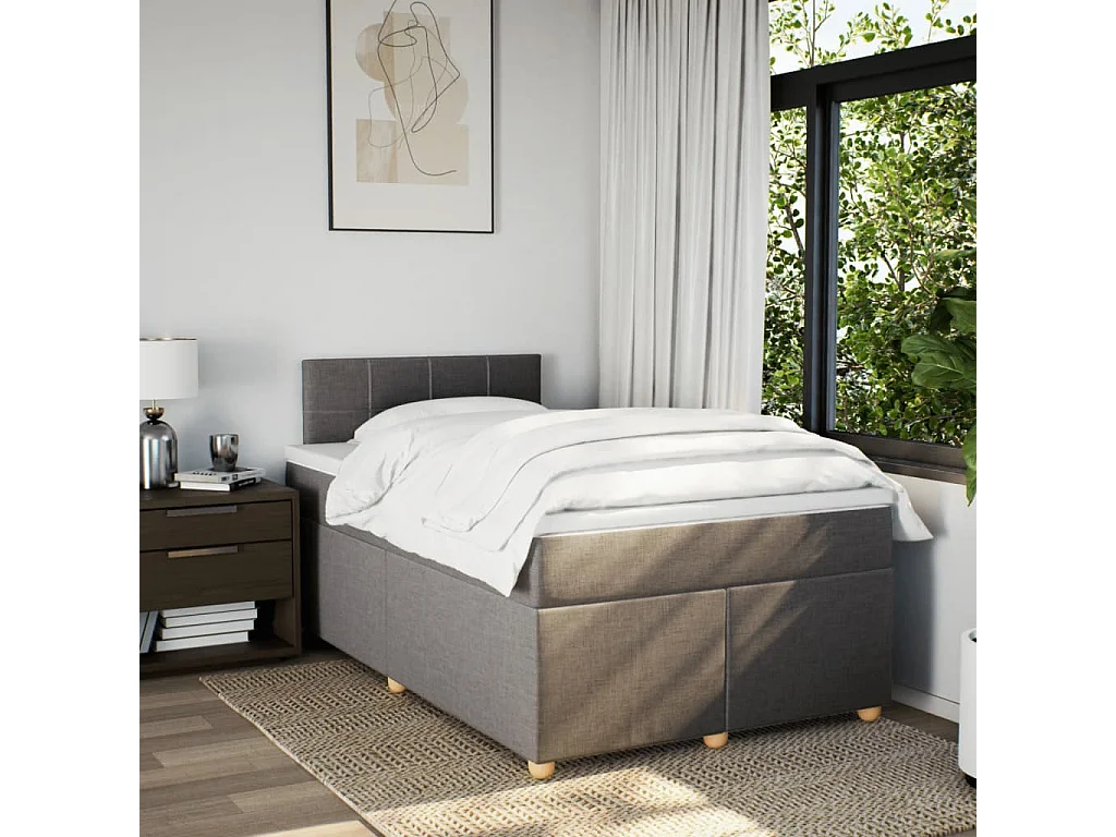 Cama boxspring c/ colchão 120x190cm tecido castanho-acinzentado