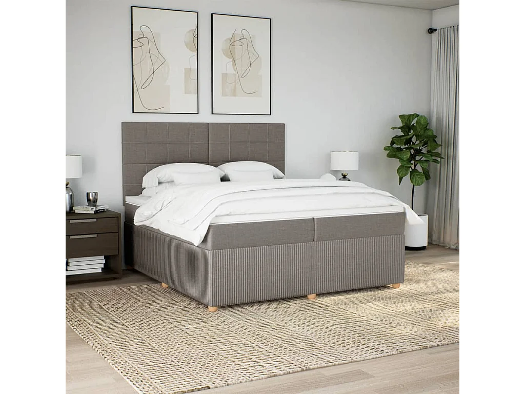 Sommier à lattes de lit avec matelas Taupe 200x200 cm Tissu