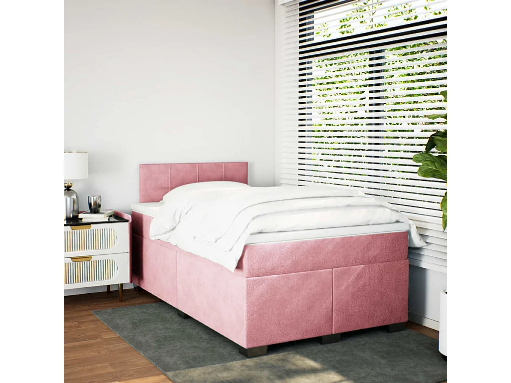Sommier à lattes de lit avec matelas rose 120x190 cm velours